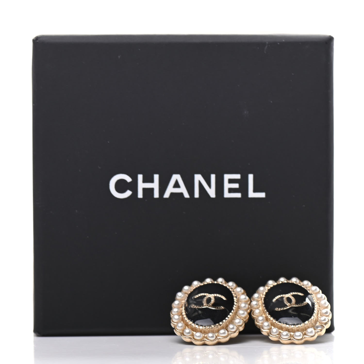 Chanel Pearl Enamel CC Oval Earrings Gold Black 5 of 5