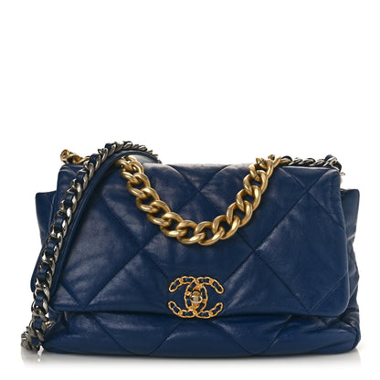 Chanel Goatskin Quilted Large Chanel 19 Flap Navy Blue 1 of 9