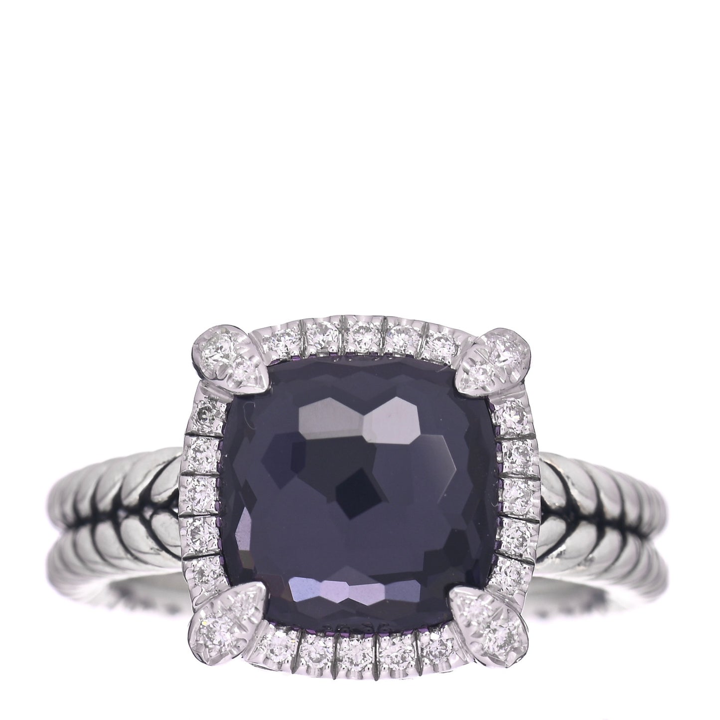 Sterling Silver Diamond Black Orchid 9mm Chatelaine Pave Bezel Ring 52 6