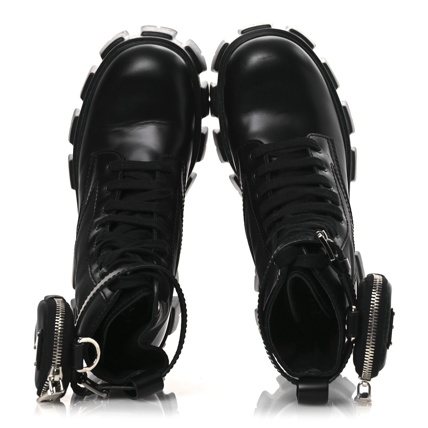 Prada Spazzolato Rois Nylon Metal Triangle Logo Mens Monolith Pouch Pocket 55mm Boots 7.5 Black 2 of 13