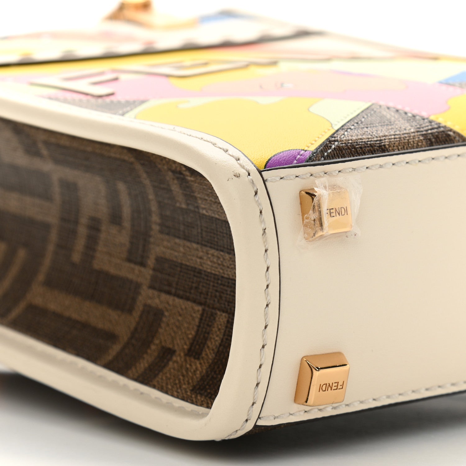 Fendi Glazed Fabric Vitello King Plexiglass FF 1974 Logo Hairdo Girls Inlay Mini Fendi Sunshine Shopper Tote Mogano Panna Multicolor 5 of 9