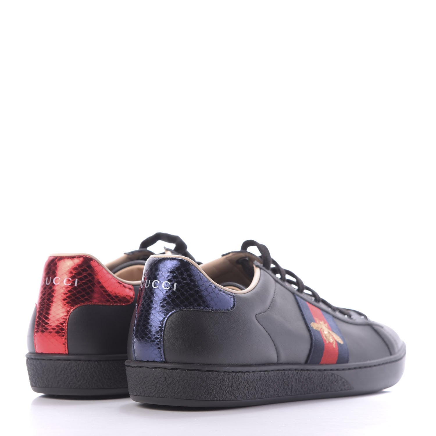 Gucci Calfskin Ayers Web Bee Embroidered Ace Sneakers 39.5 Black 4 of 10