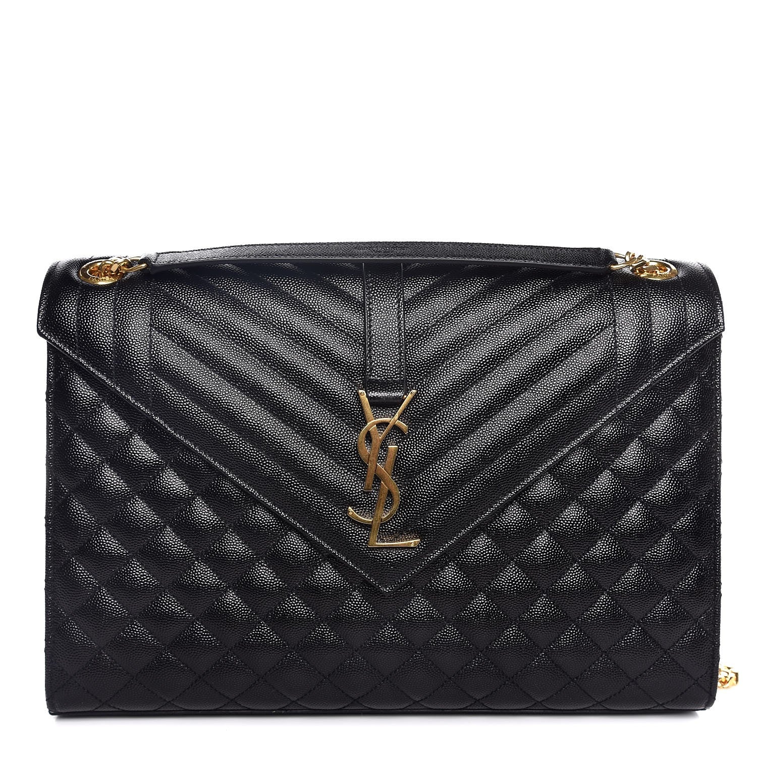 Saint Laurent Grain De Poudre Textured Mixed Matelasse Large Triquilt Monogram Satchel Black 1 of 9
