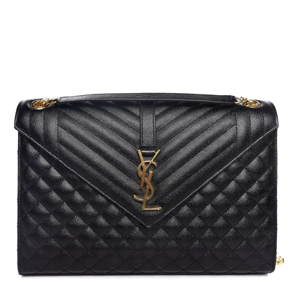 Saint Laurent Grain De Poudre Textured Mixed Matelasse Large Triquilt Monogram Satchel Black 1 of 9