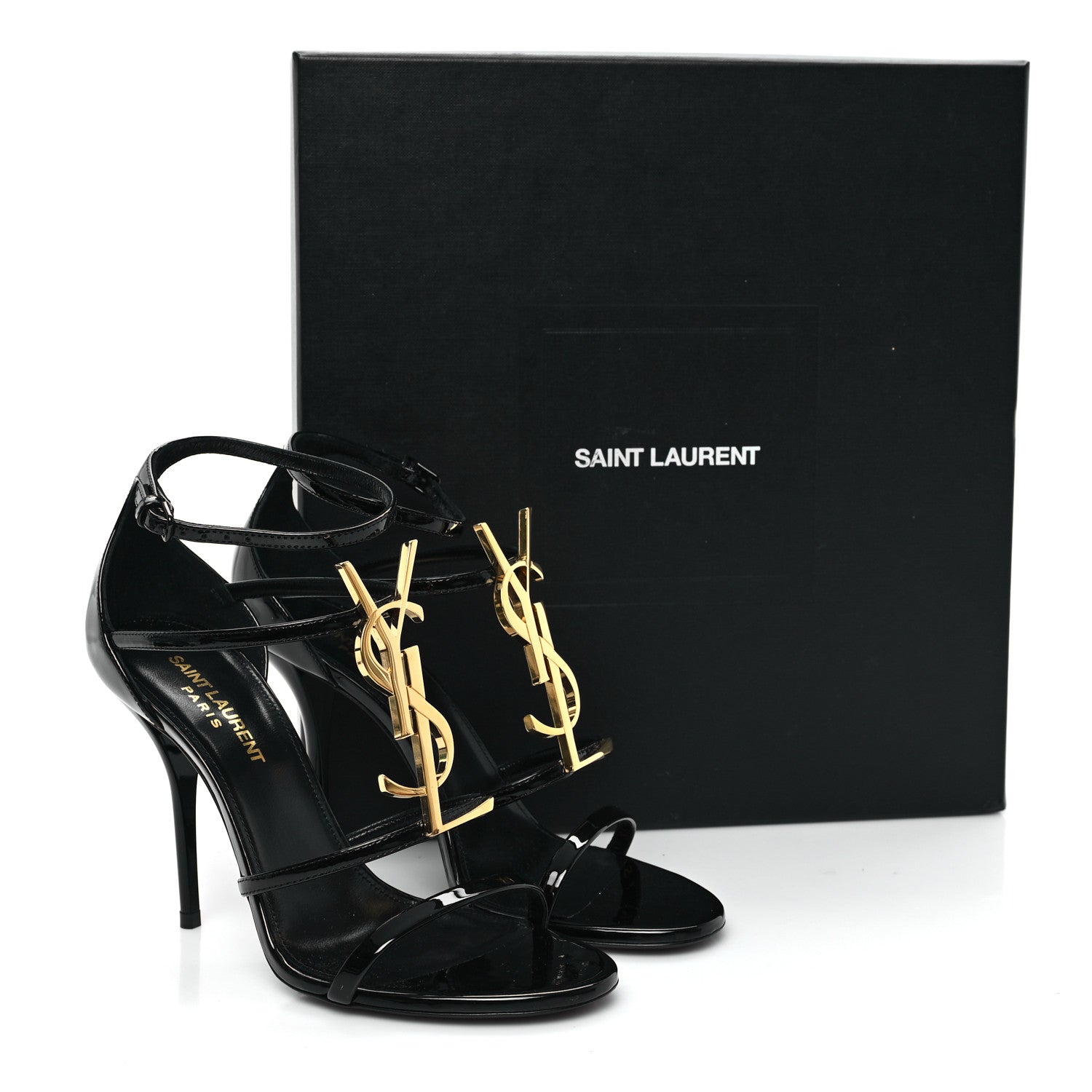 Saint Laurent Patent Cassandra 100 Ankle Strap Sandals 37 Black 10 of 10