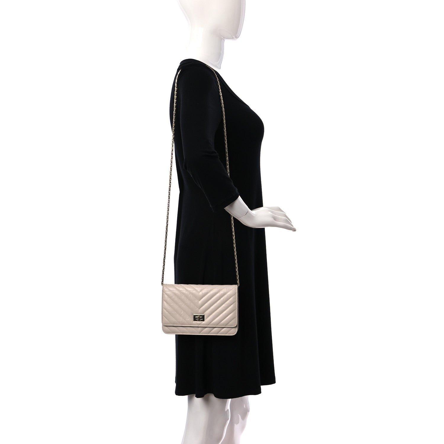 Chanel Aged Calfskin Chevron Quilted Reissue Wallet On Chain WOC White 2 of 12