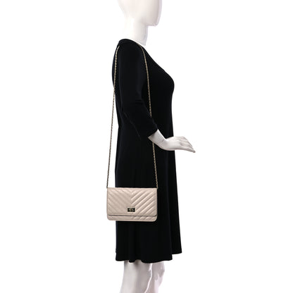 Chanel Aged Calfskin Chevron Quilted Reissue Wallet On Chain WOC White 2 of 12