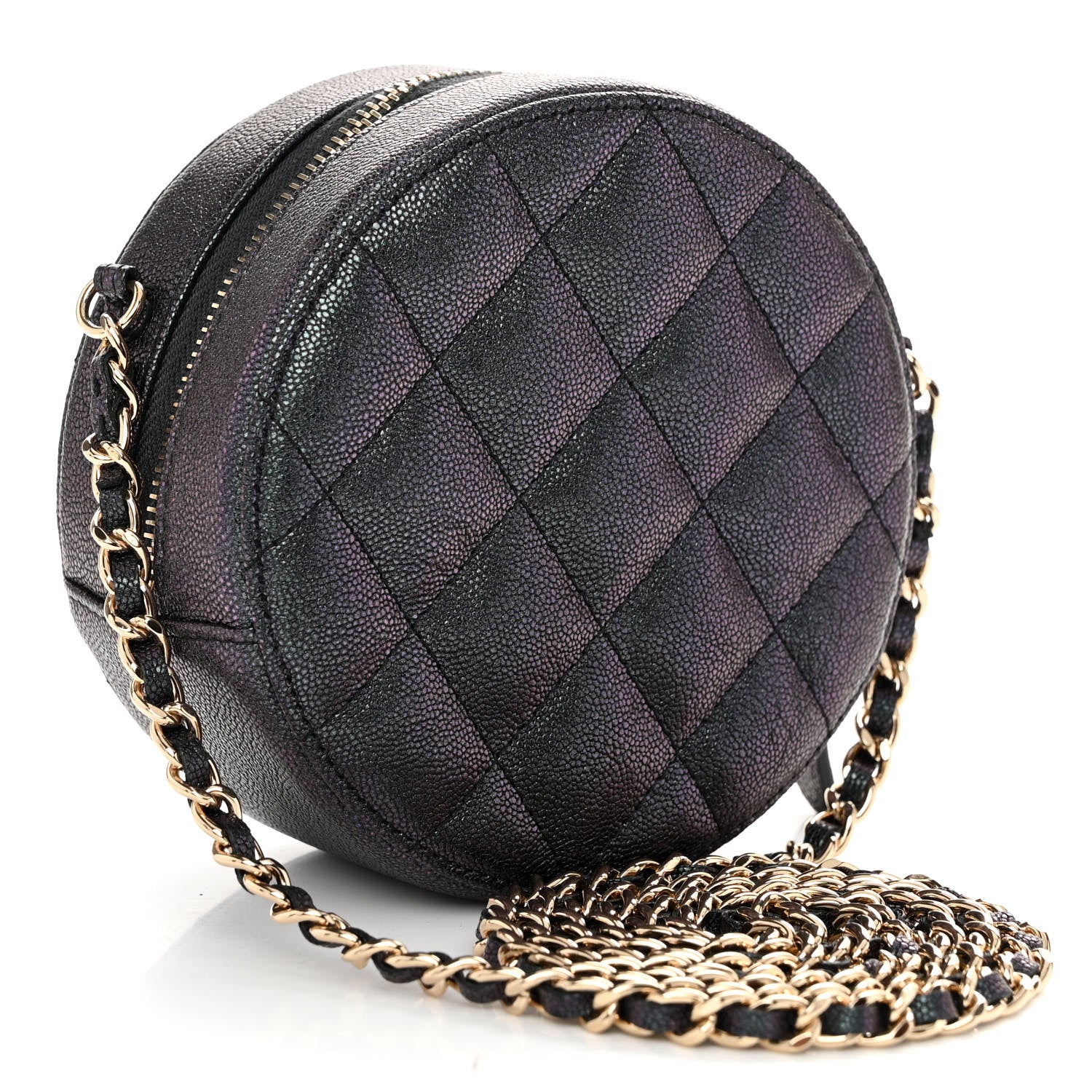 Chanel Iridescent Caviar Quilted Round Clutch With Chain Navy 3 of 9