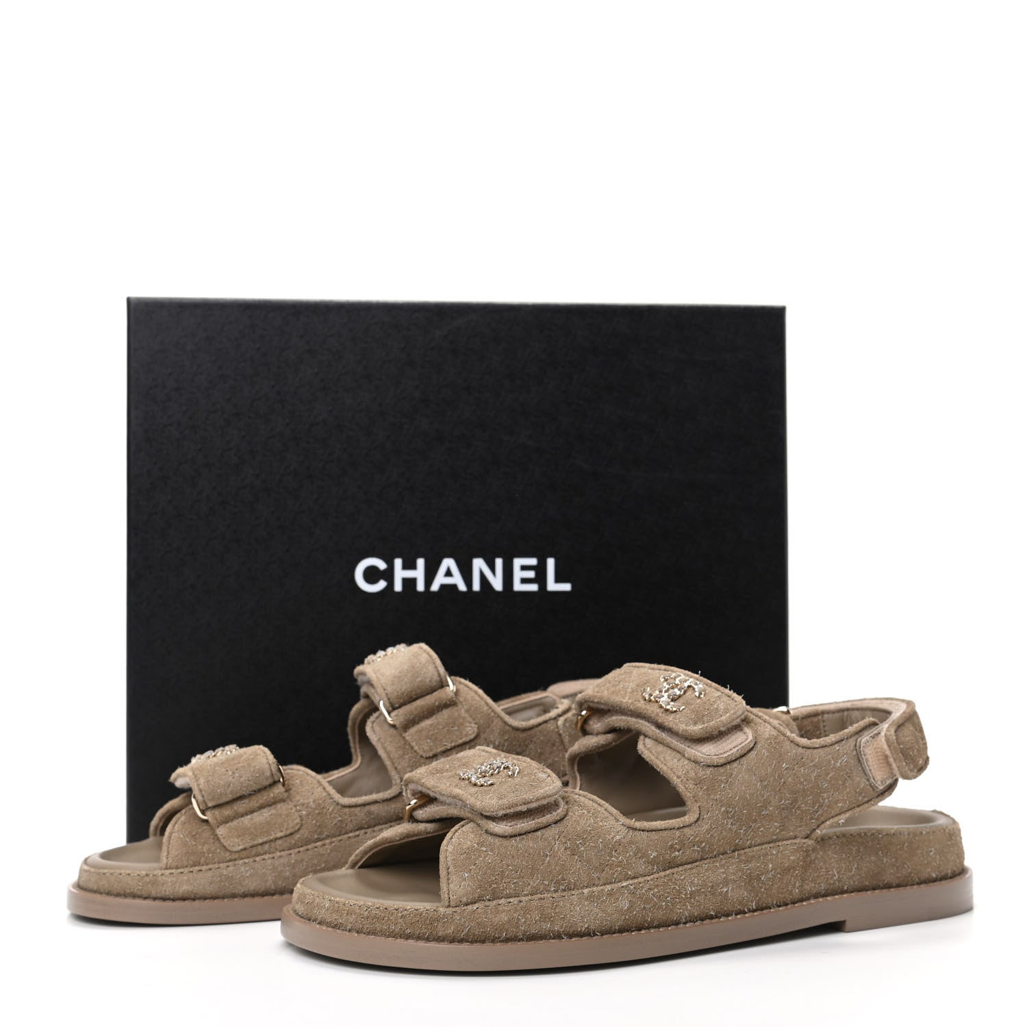 Chanel Suede Calfskin Velcro Dad Sandals 38 Beige 8 of 8