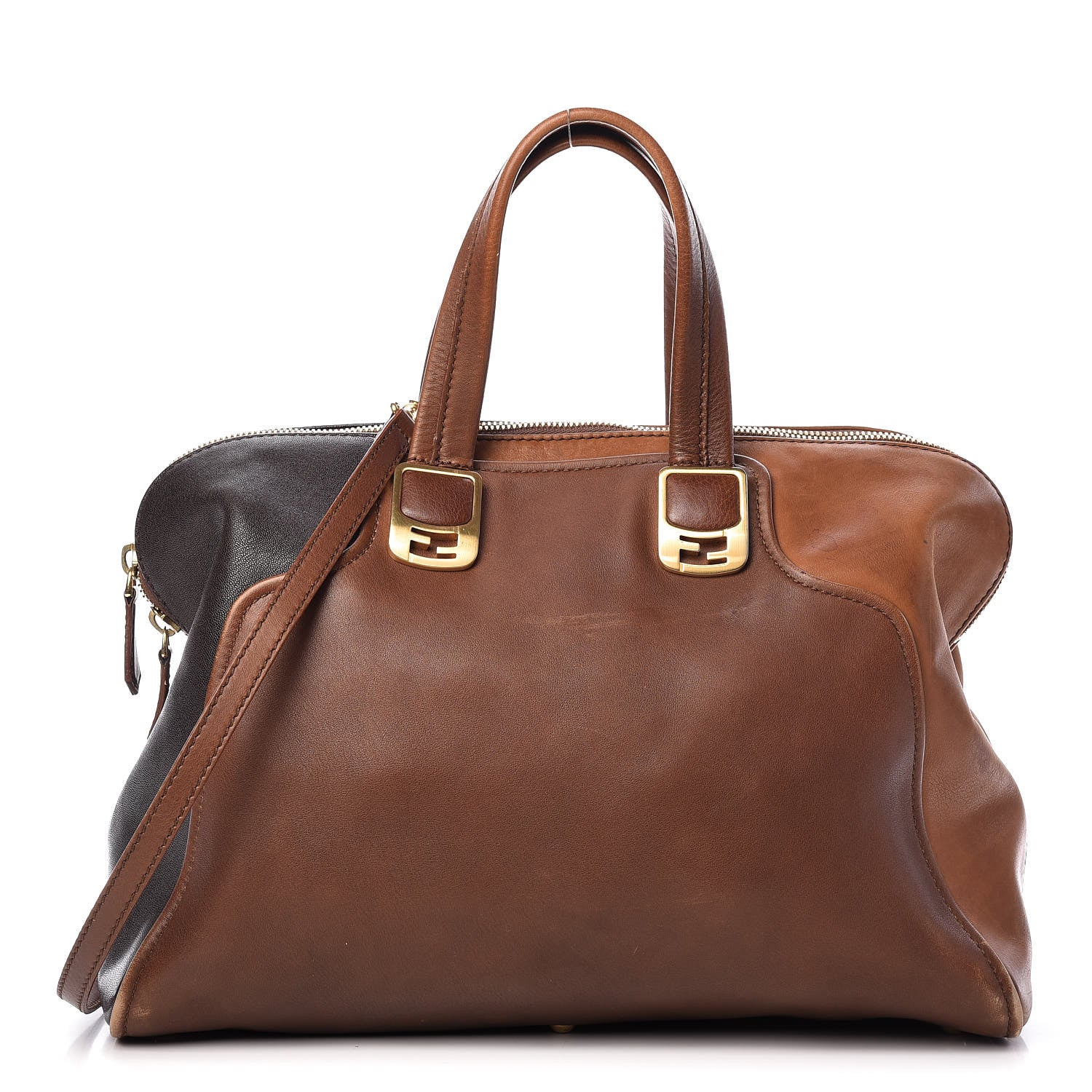 Fendi Capra Vitello Saddle Colorblock Large Chameleon Tote Moro Biscotto 1 of 22