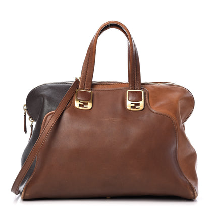 Fendi Capra Vitello Saddle Colorblock Large Chameleon Tote Moro Biscotto 1 of 22