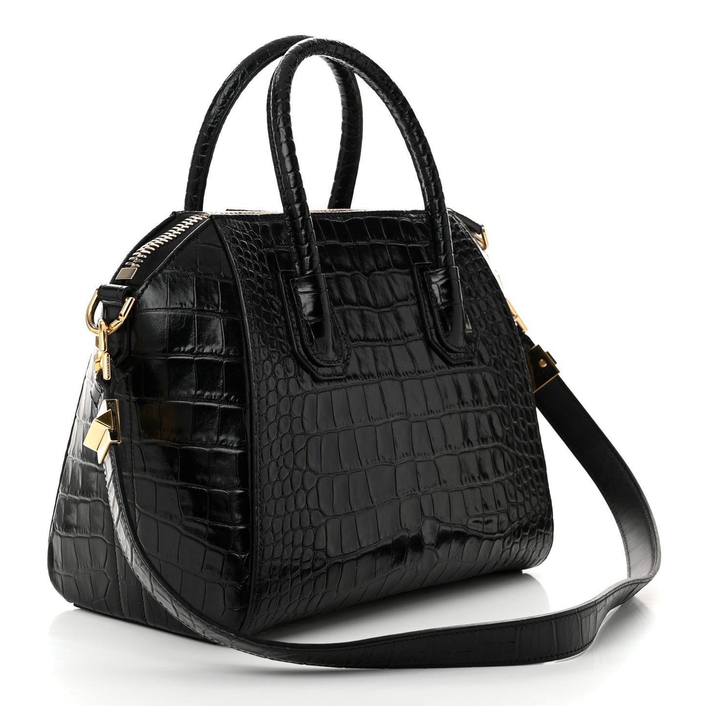 Calfskin Crocodile Embossed Small Antigona Black