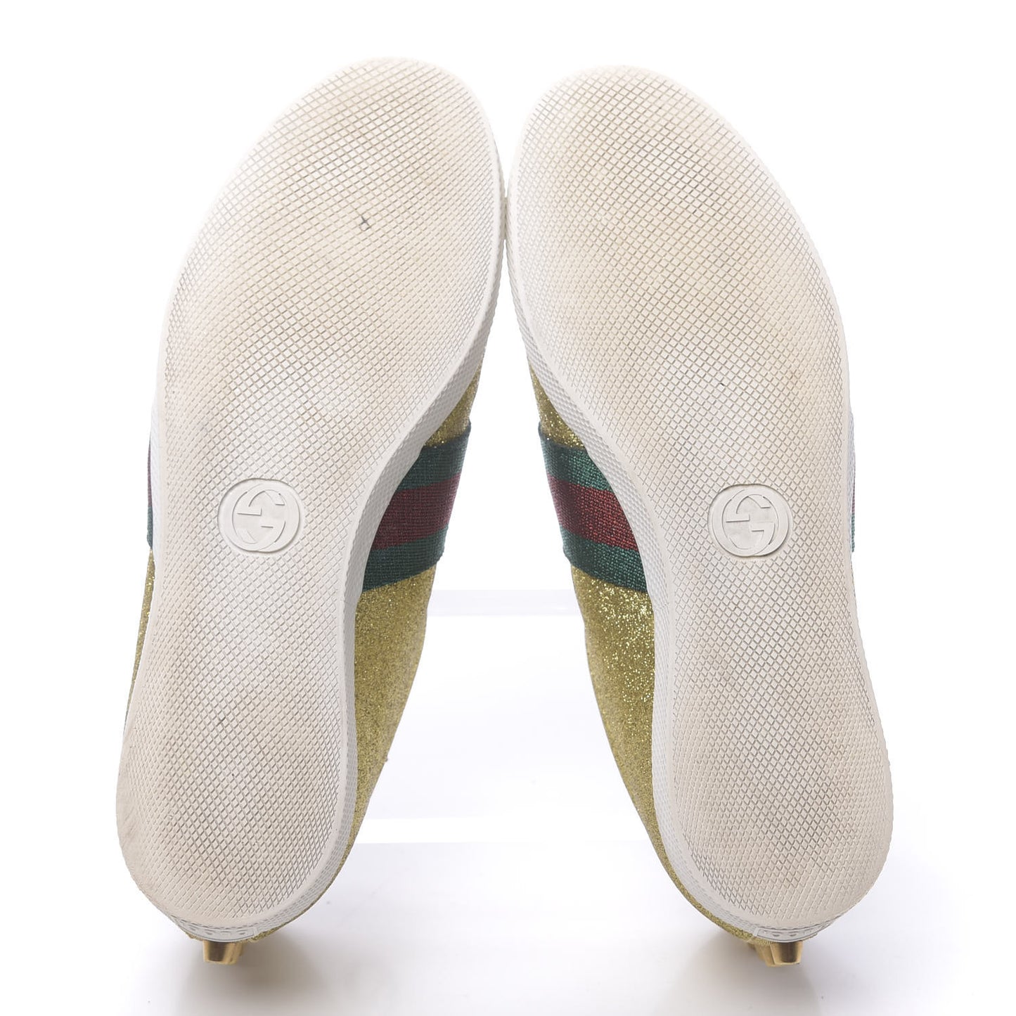 Metallic Calfskin Studded Mens Bambi Web GG Sneakers 7.5 Gold