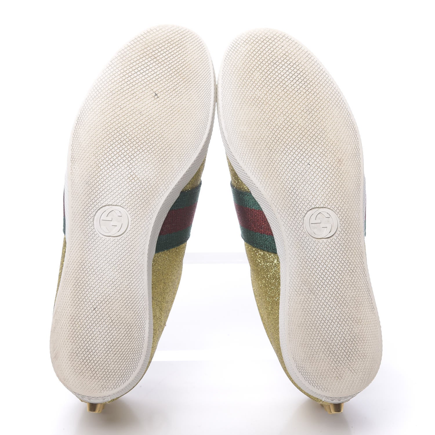 Gucci Metallic Calfskin Studded Mens Bambi Web GG Sneakers 7.5 Gold 5 of 13