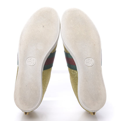 Gucci Metallic Calfskin Studded Mens Bambi Web GG Sneakers 7.5 Gold 5 of 13
