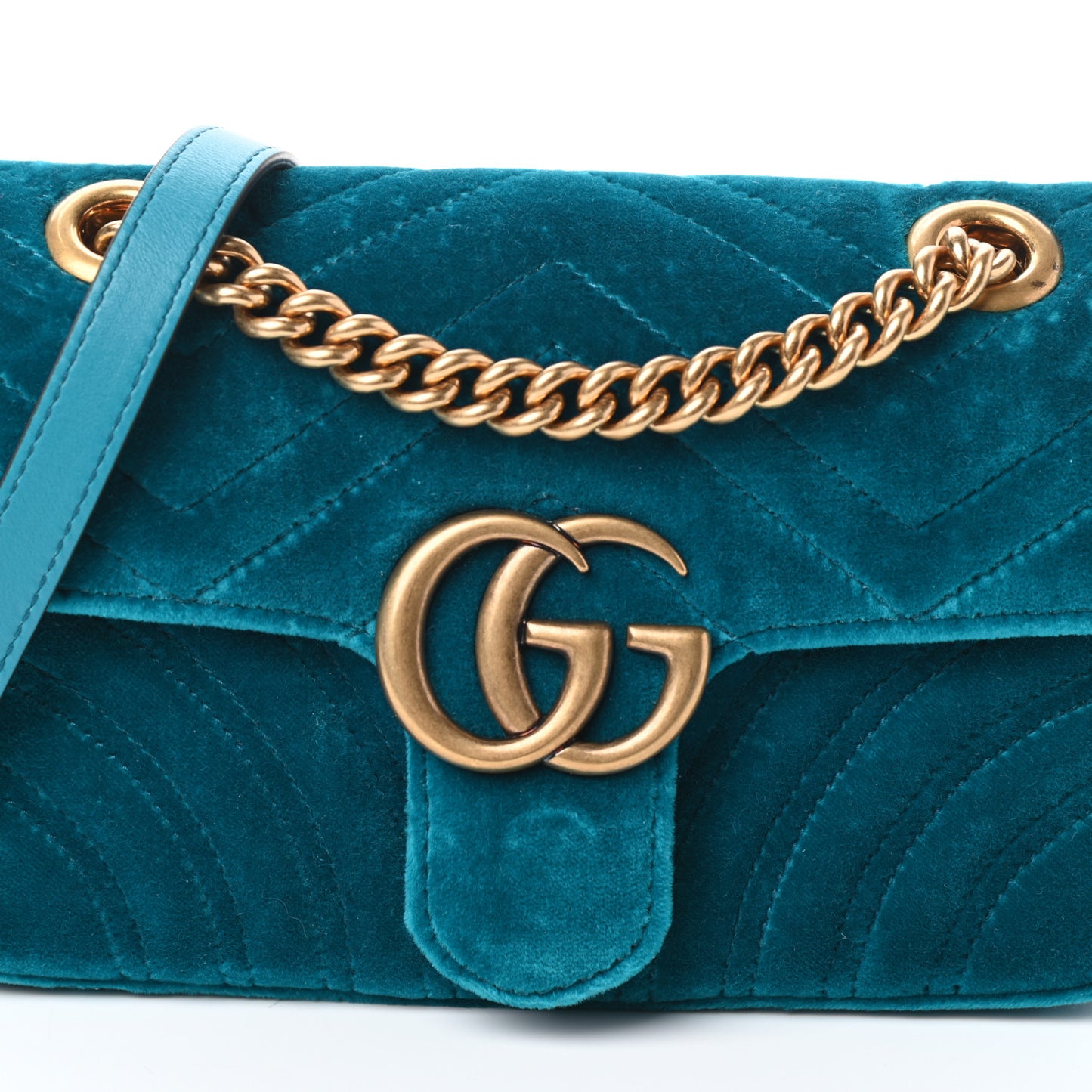 Velvet Matelasse Mini GG Marmont Shoulder Bag Pavone Cyan