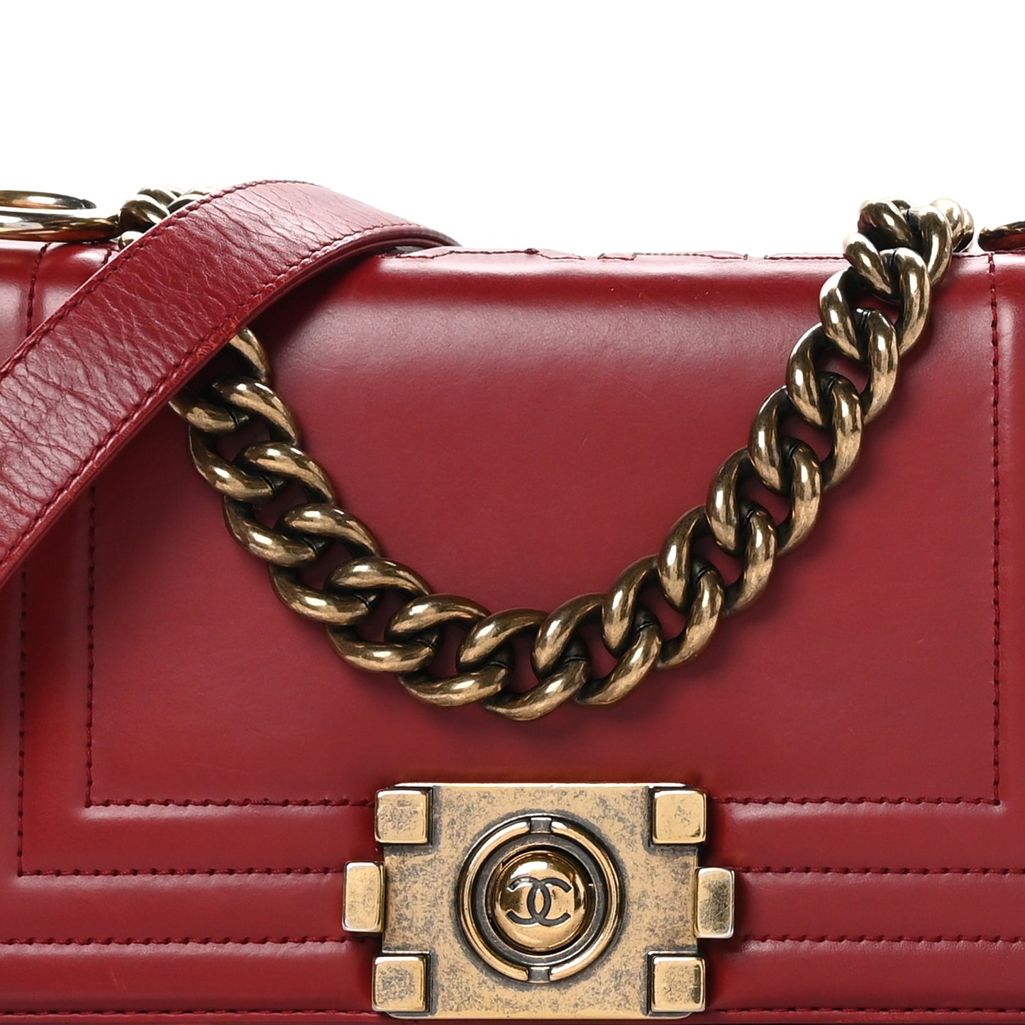 Glazed Calfskin Small Boy Flap Red