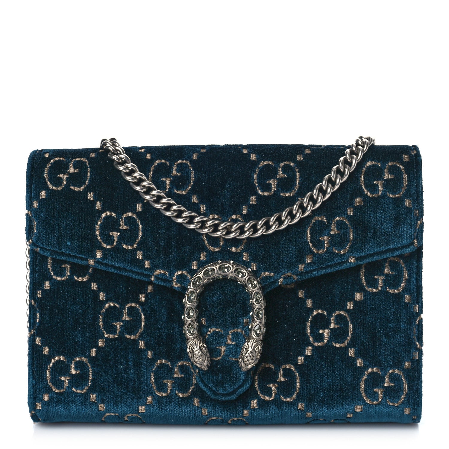 Gucci Velvet GG Monogram Mini Dionysus Chain Wallet Blue Beige Black 1 of 9
