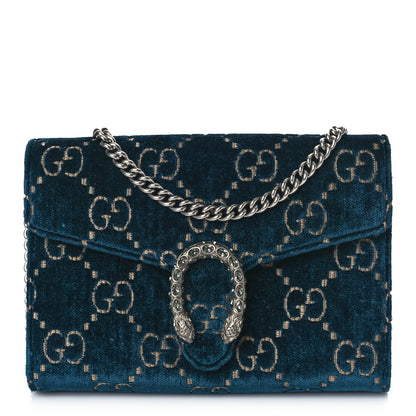 Gucci Velvet GG Monogram Mini Dionysus Chain Wallet Blue Beige Black 1 of 9