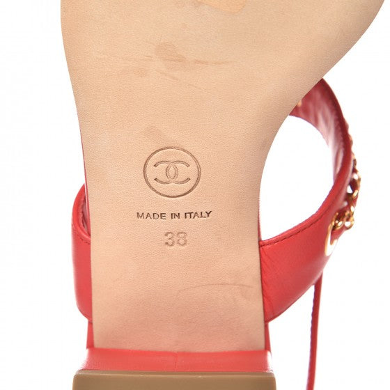 Lambskin Chain Sandals 38 Red