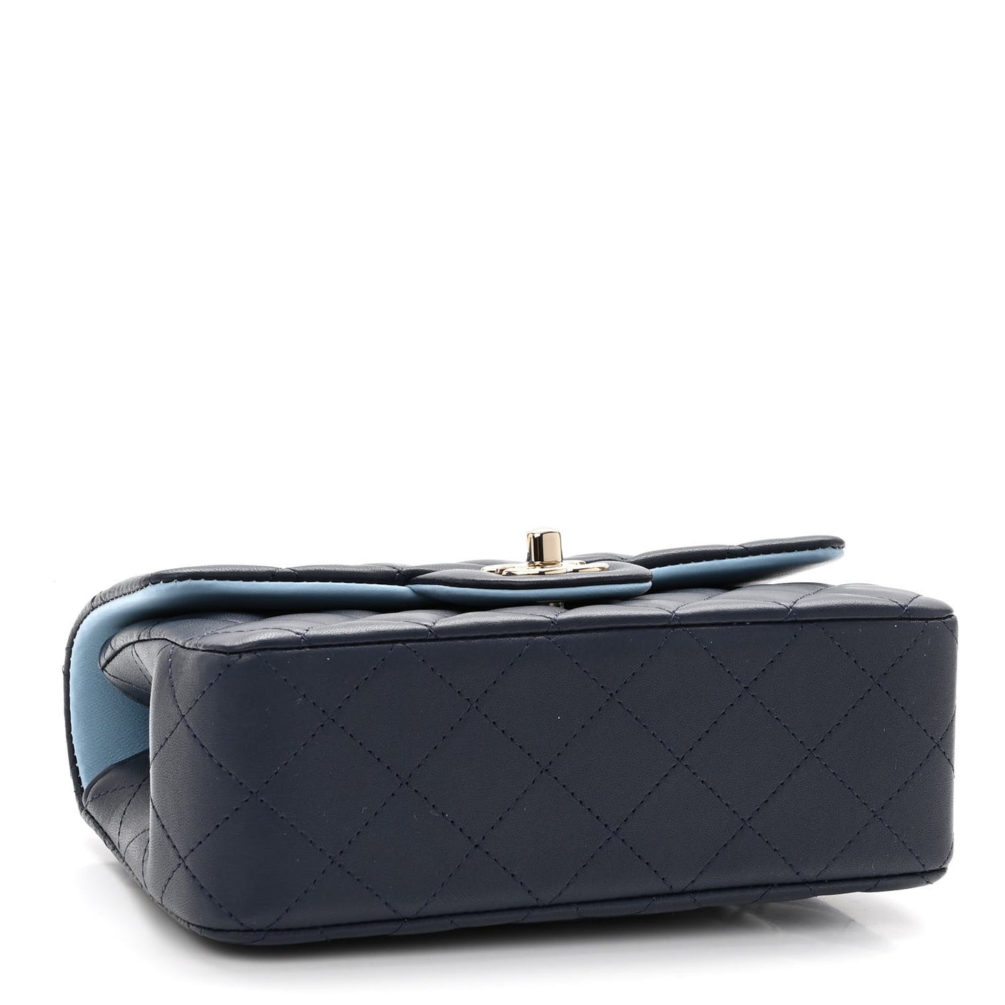 Lambskin Quilted Bi-Color Mini Top Handle Rectangular Flap Navy Blue Light Blue