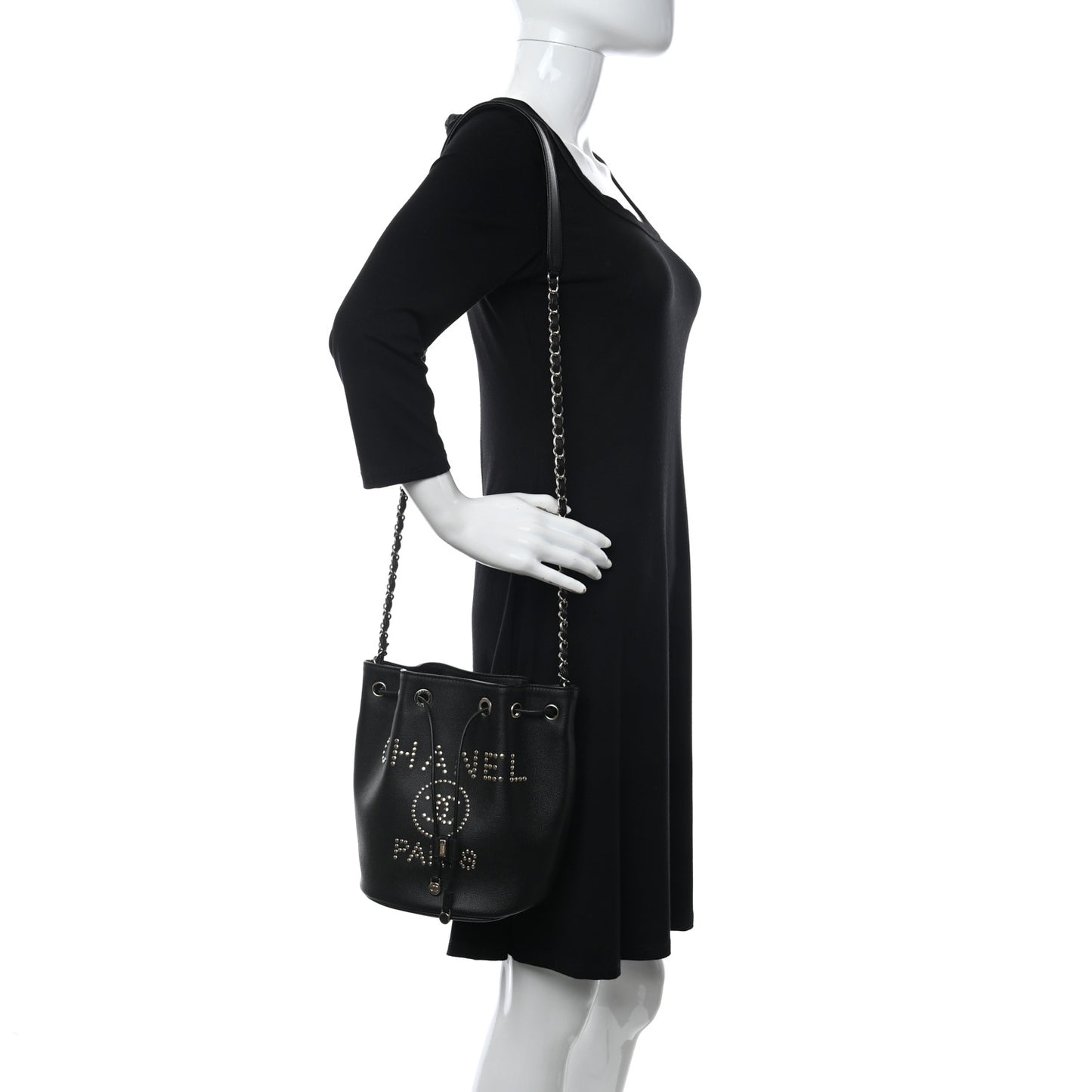 Caviar Deauville Drawstring Bucket Bag Black