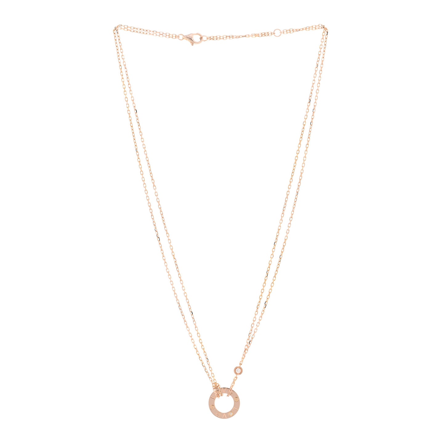 18K Pink Gold 2 Diamond LOVE Necklace