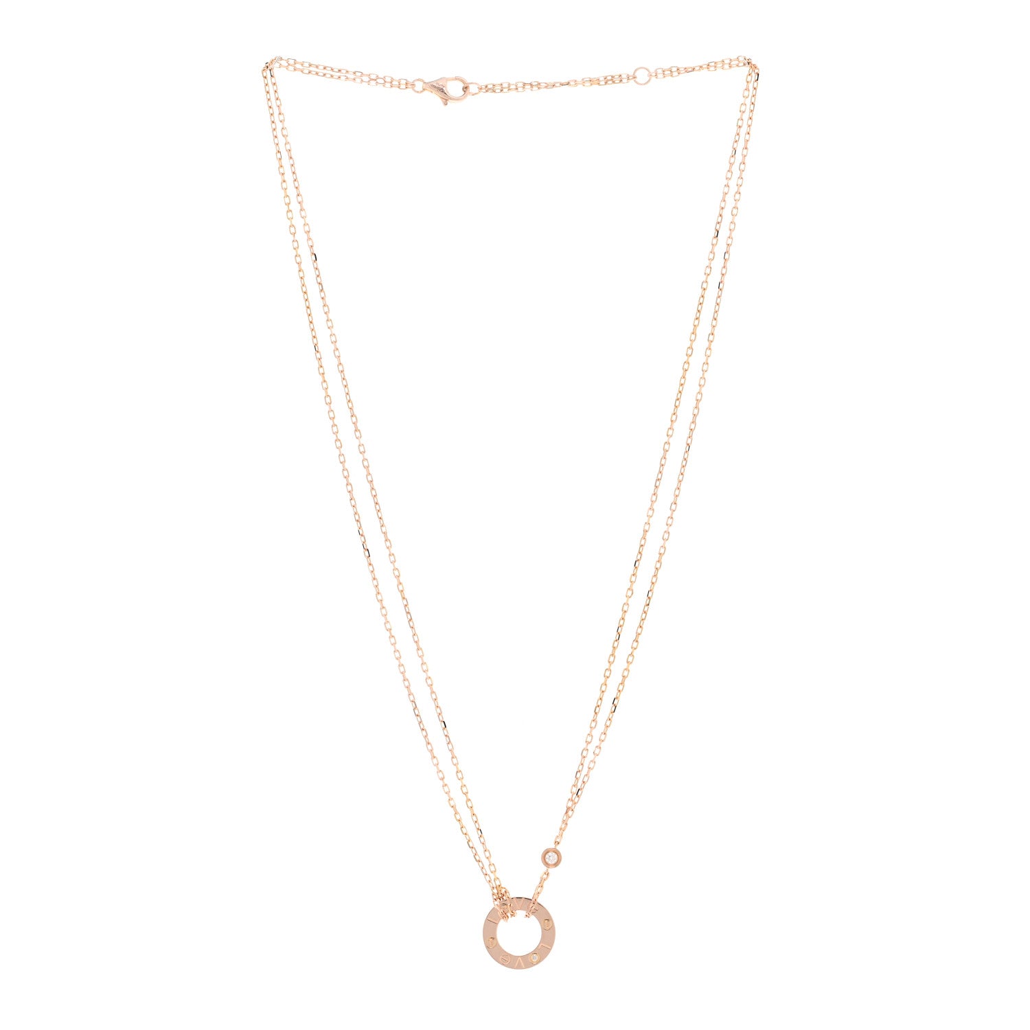Cartier 18K Pink Gold 2 Diamond LOVE Necklace 3 of 5