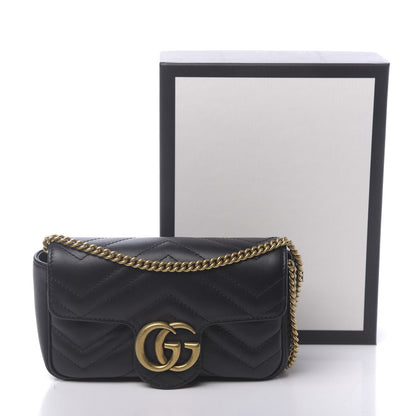 Gucci Calfskin Matelasse Super Mini GG Marmont Shoulder Bag Black 11 of 11