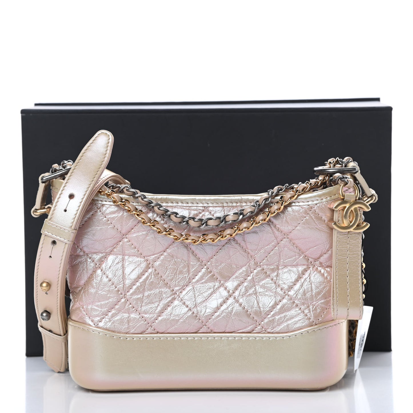 Iridescent Aged Calfskin Quilted Small Gabrielle Hobo Light Pink
