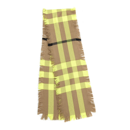 Burberry Cashmere Half Mega Check Fringe Scarf Neon Yellow 2 of 4