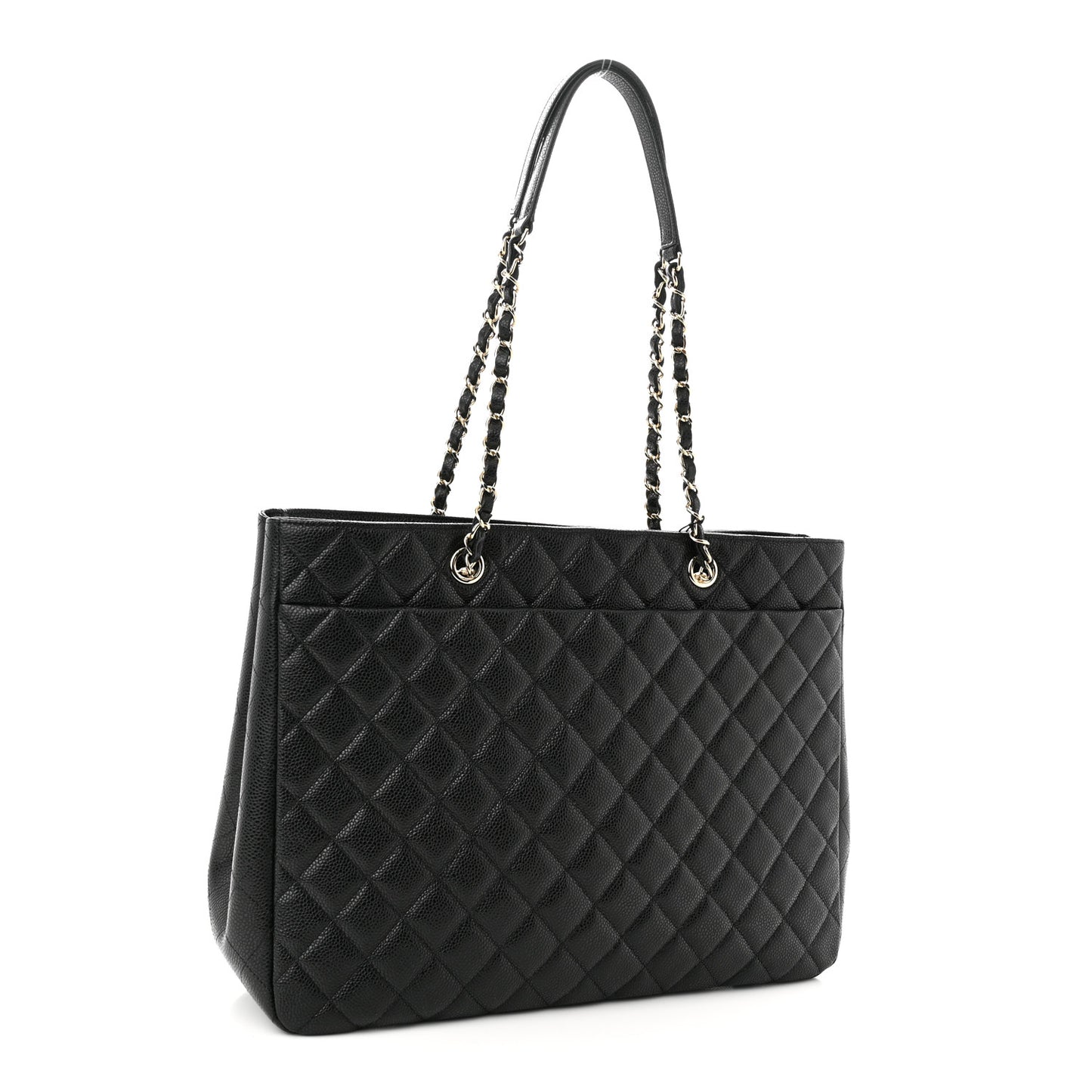Caviar Quilted Large Shopping Tote Black