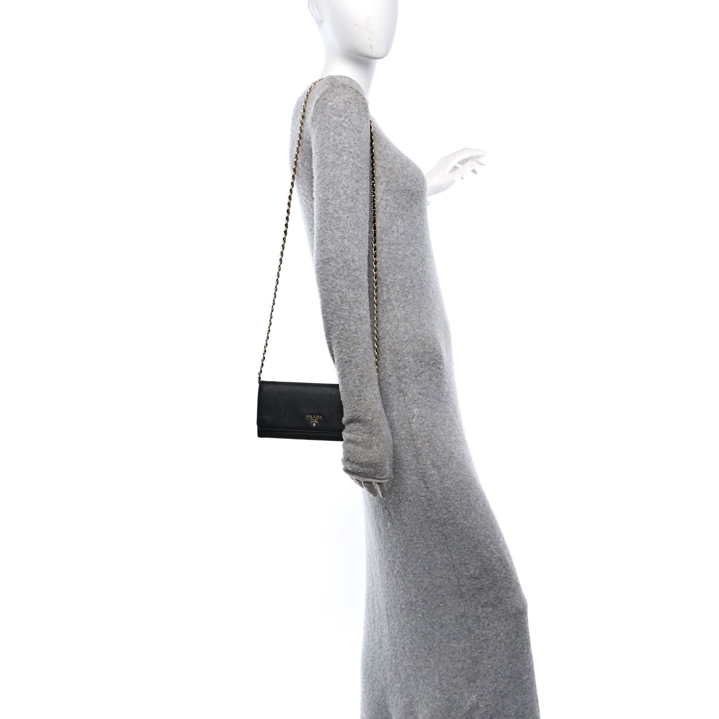 Saffiano Metal Oro Chain Wallet Black