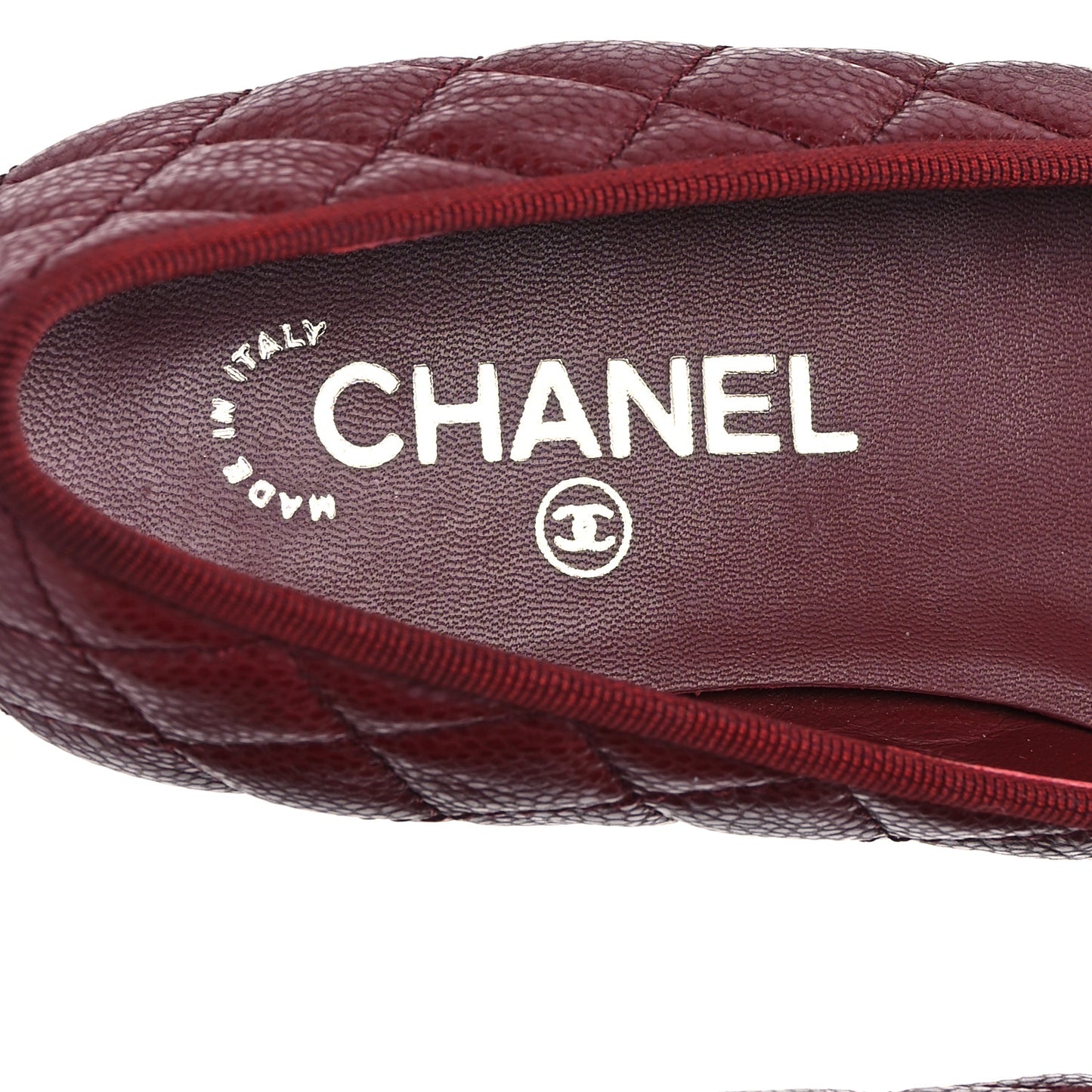 Caviar Quilted CC Cap Toe Ballerina Flats 38.5 Black Red