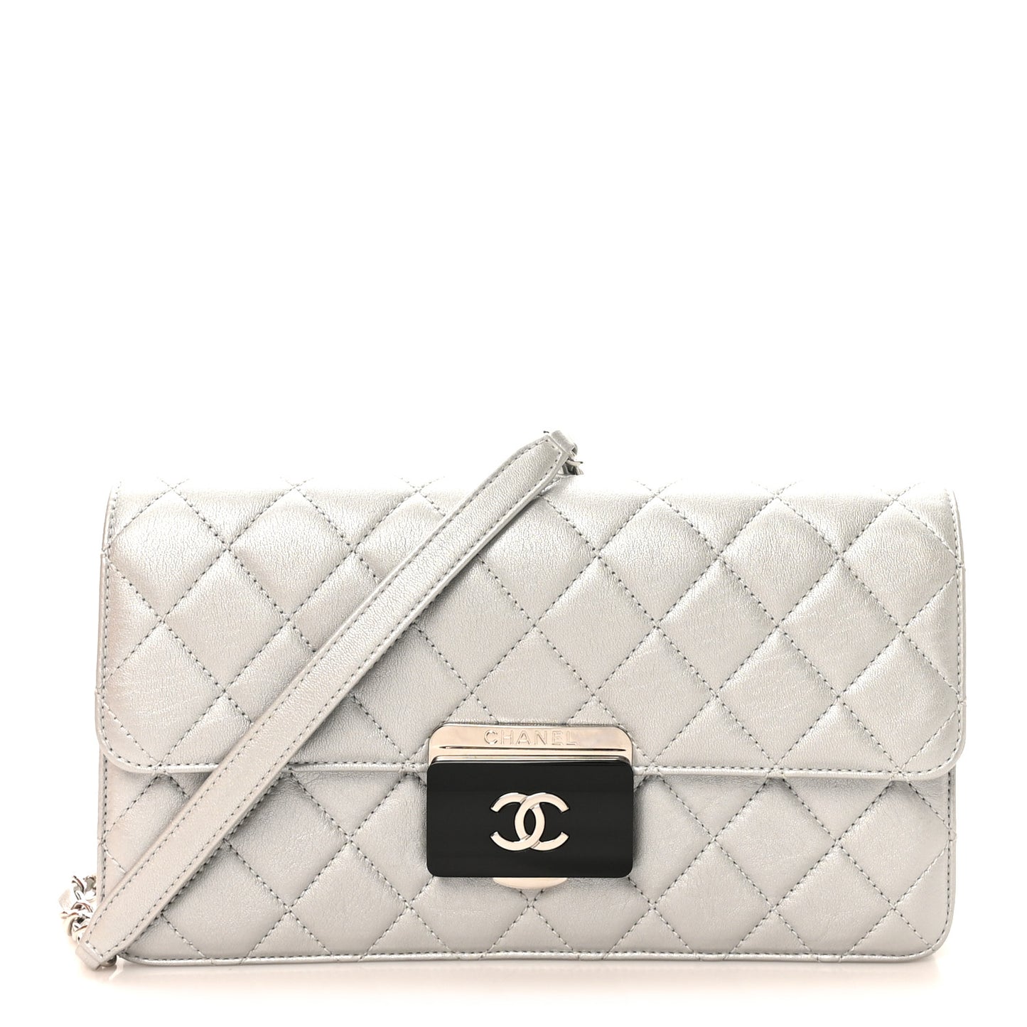 Metallic Sheepskin Quilted Small Beauty Lock Flap Silver