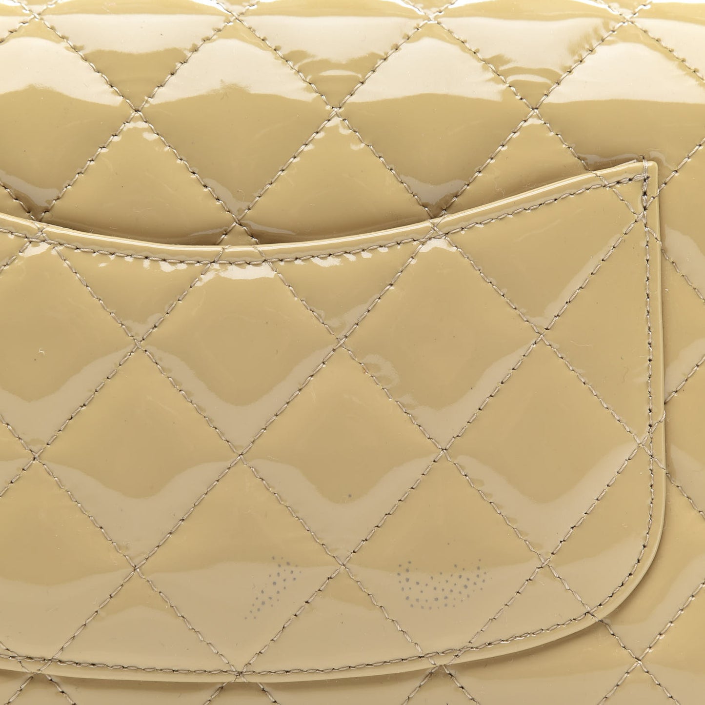 Patent Calfskin Quilted Mini Rectangular Flap Beige