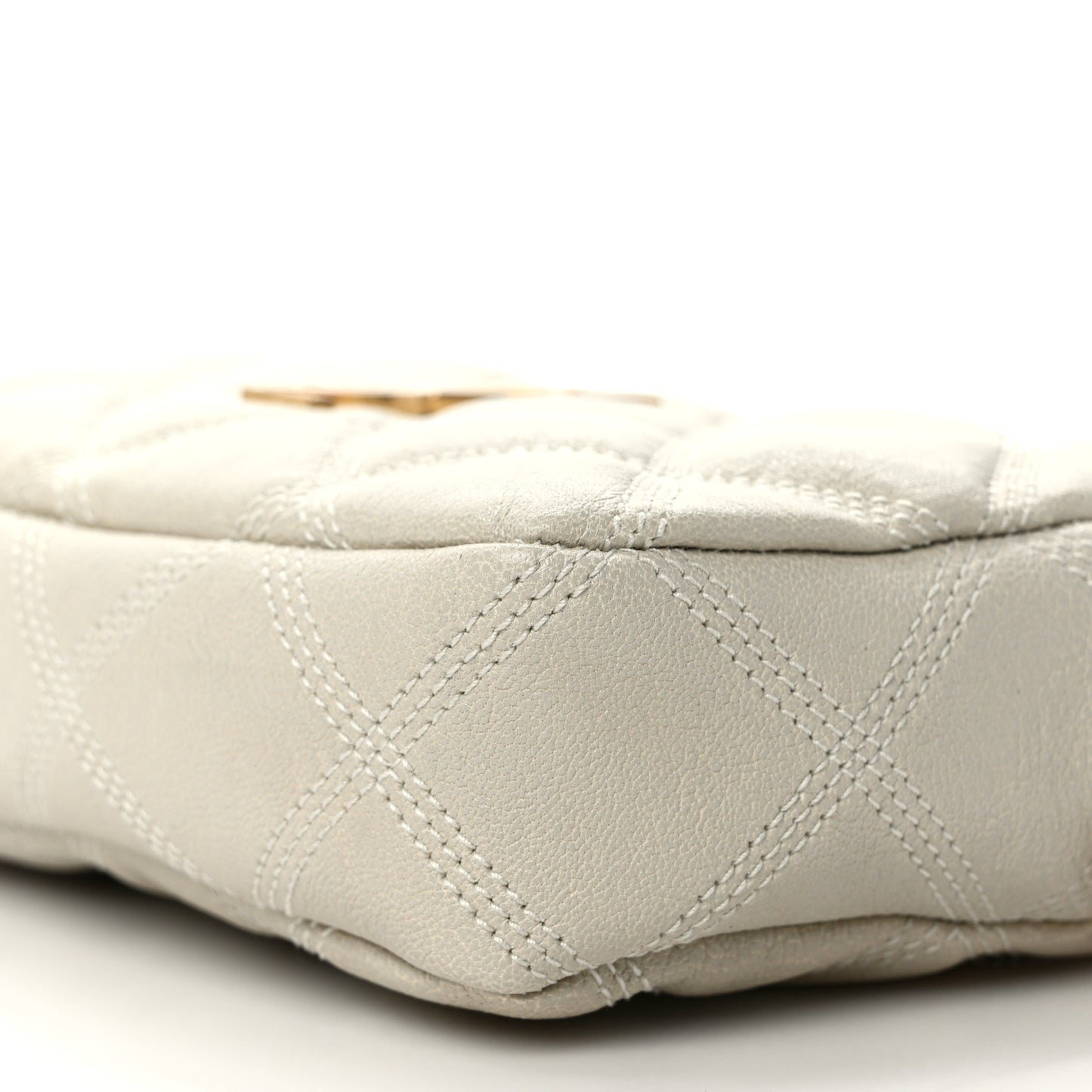 Grained Lambskin Quilted Mini Becky Double Zip Bag Vintage White