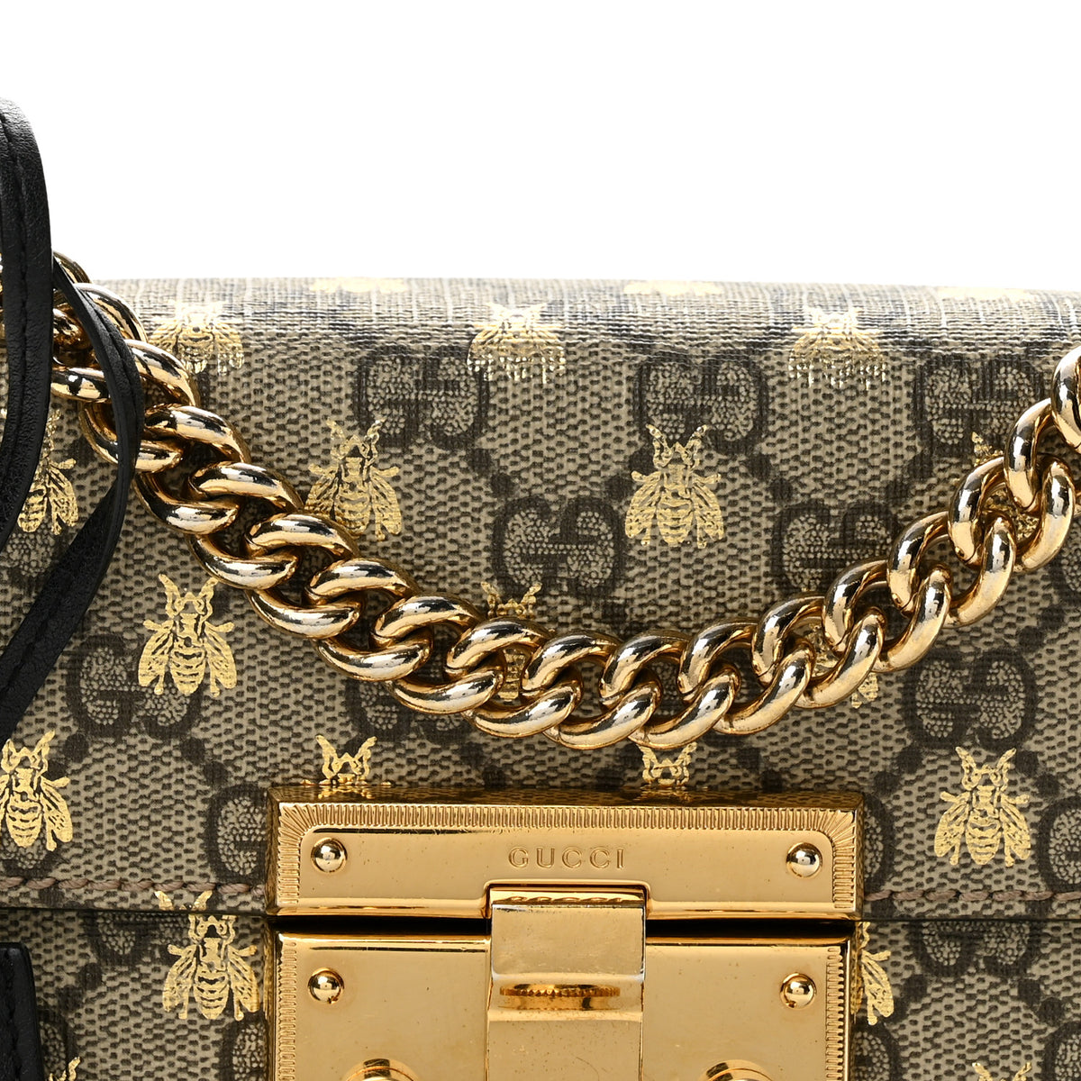 GG Supreme Monogram Bees Small Padlock Shoulder Bag Black