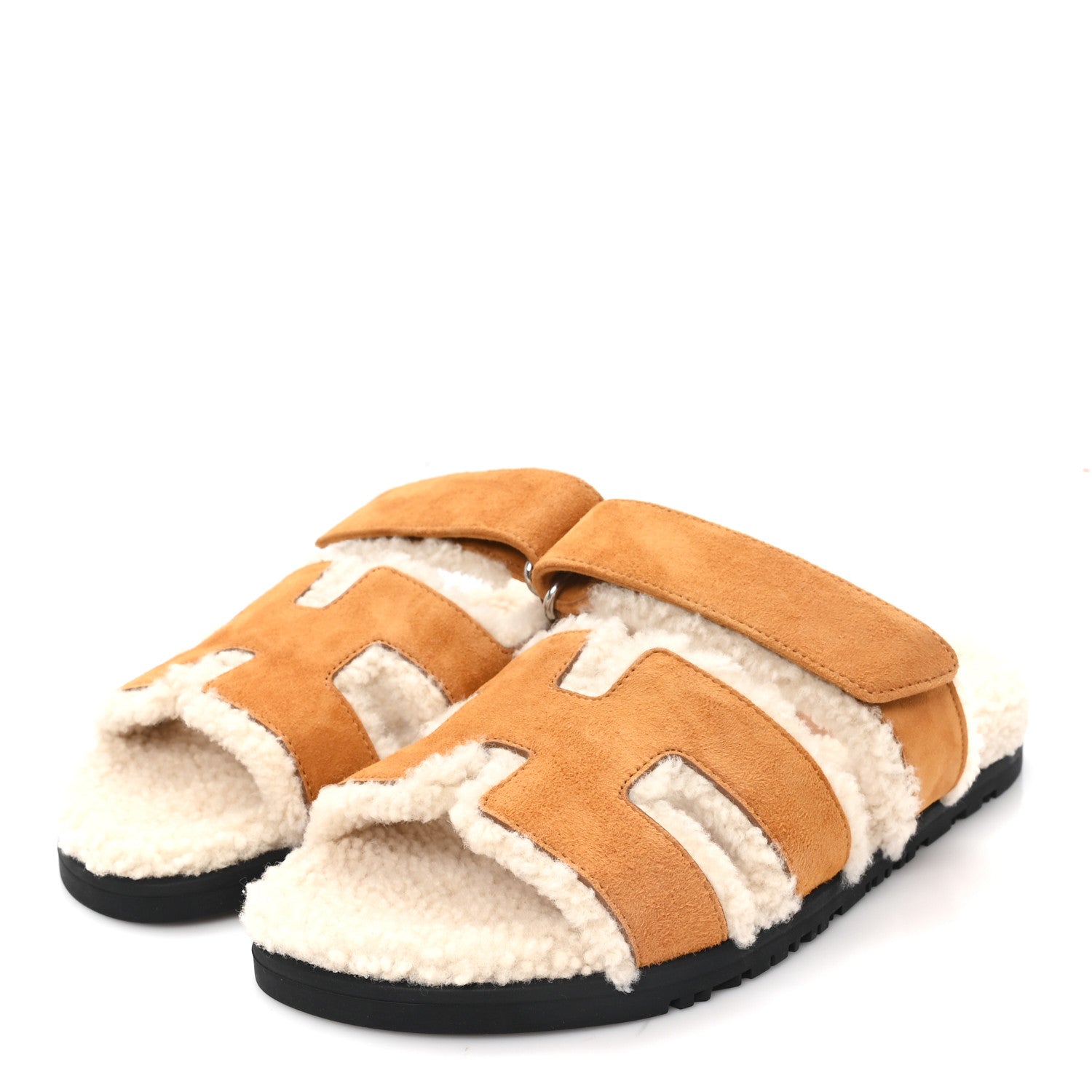 Hermes Suede Goatskin Woolskin Womens Chypre Sandals 37 Naturel Ecru 4 of 9