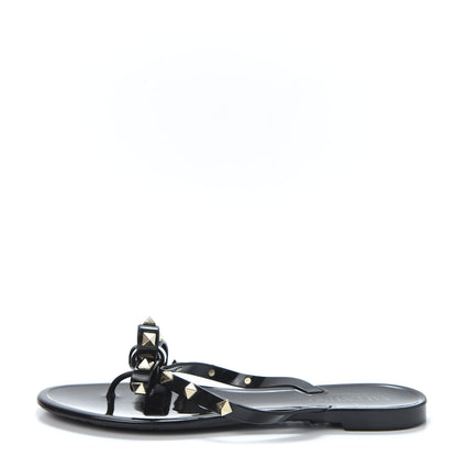 Valentino Garavani PVC Jelly Rockstud Bow Thong Sandals 37 Black 1 of 13
