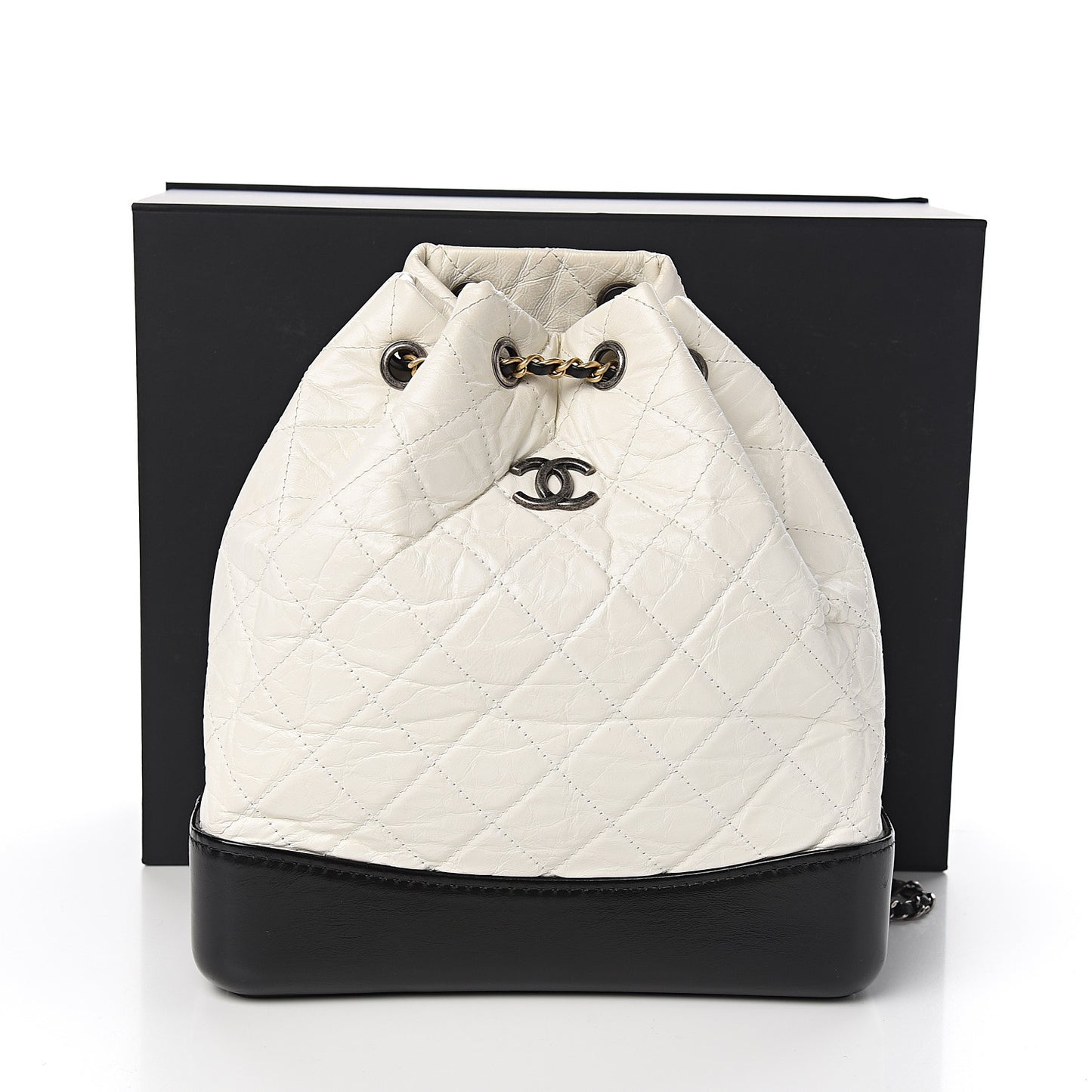 Aged Calfskin Quilted Small Gabrielle Backpack Black White