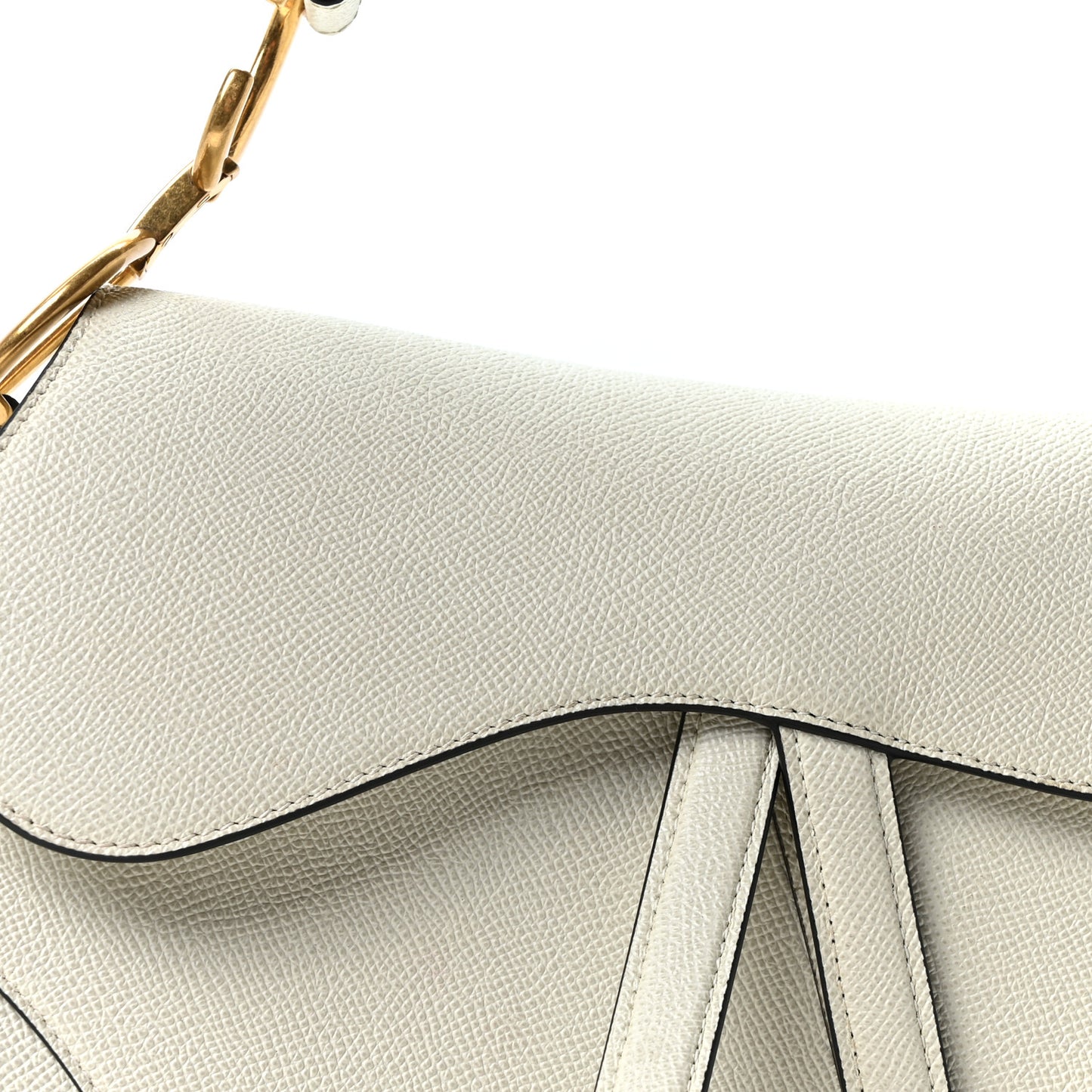 Grained Calfskin Saddle Bag White