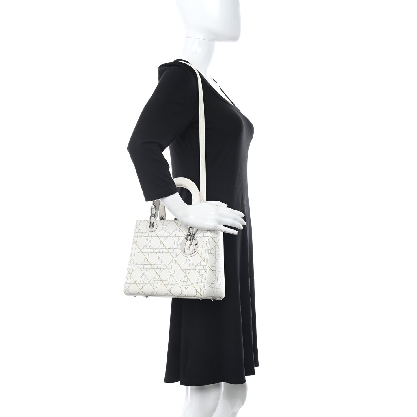 Calfskin Cannage Print Medium Lady Dior White