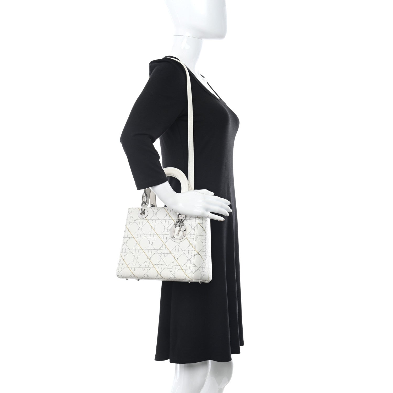 Christian Dior Calfskin Cannage Print Medium Lady Dior White 2 of 13