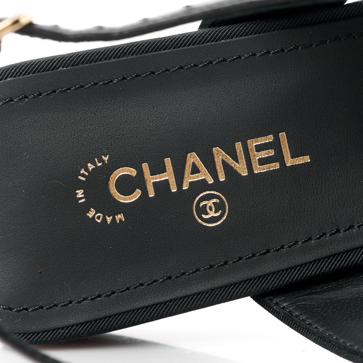 Chanel Grosgrain Chain CC Logo Bow Sandals 38 Black 7 of 10