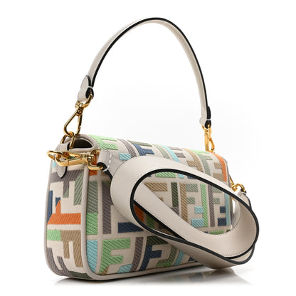 Fendi Canvas Vitello Seta FF Multicolor Embroidered Baguette Grezzo Multicolor Latte 3 of 9