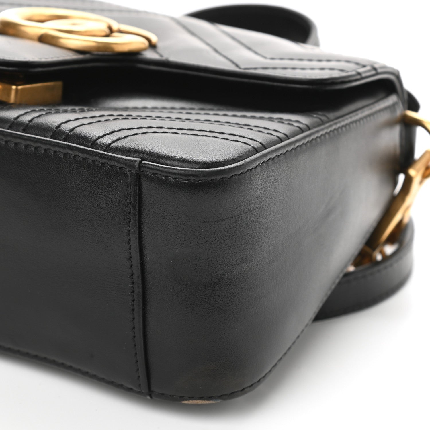 Gucci Calfskin Matelasse Mini GG Marmont Top Handle Shoulder Bag Black 9 of 9