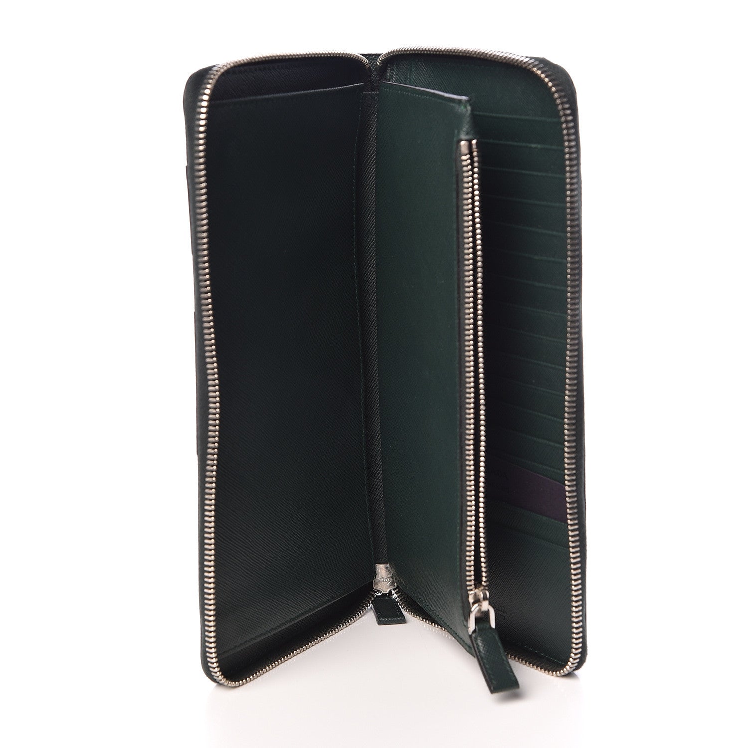 Prada Saffiano Large Sun Zip Around Travel Wallet Smeraldo 5 of 8