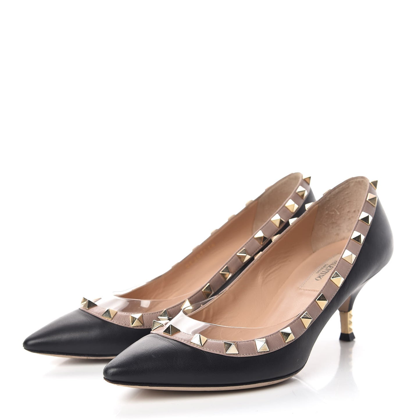 Nappa Rockstud Low Heel Pumps 36 Black Poudre