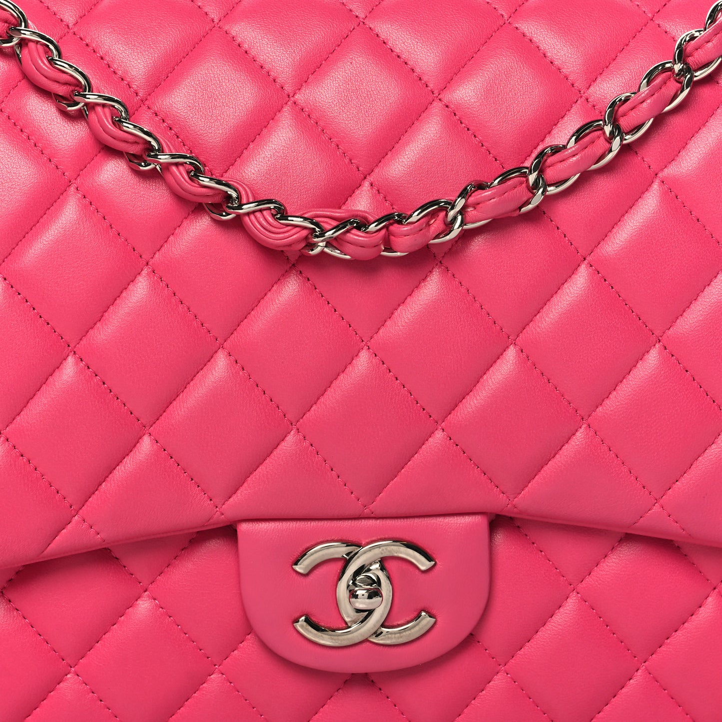 Lambskin Quilted Maxi Double Flap Fuchsia